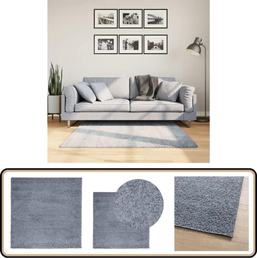 The Living Store Vloerkleed PAMPLONA shaggy hoogpolig modern 120x120 cm blauw Shaggy Tapijten Blauwe Tapijten Polypropyleen Tapijten Vloerkleed 120x120 Living Room Decoratie