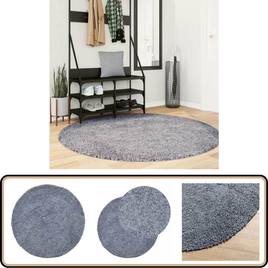 The Living Store Vloerkleed PAMPLONA shaggy hoogpolig modern Ø 200 cm blauw Shaggy Vloerkleed Blauw Ronde Vloerkleed Living Room Vloerkleed Slaapkamer