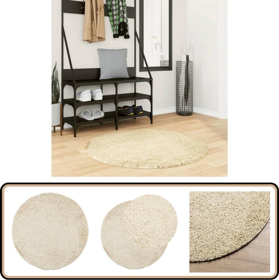 The Living Store Vloerkleed PAMPLONA shaggy hoogpolig modern Ø 100 cm goudkleur Shaggy Vloerkleed Goud Rond Vloerkleed Living Vloerkleed Slaapkamer