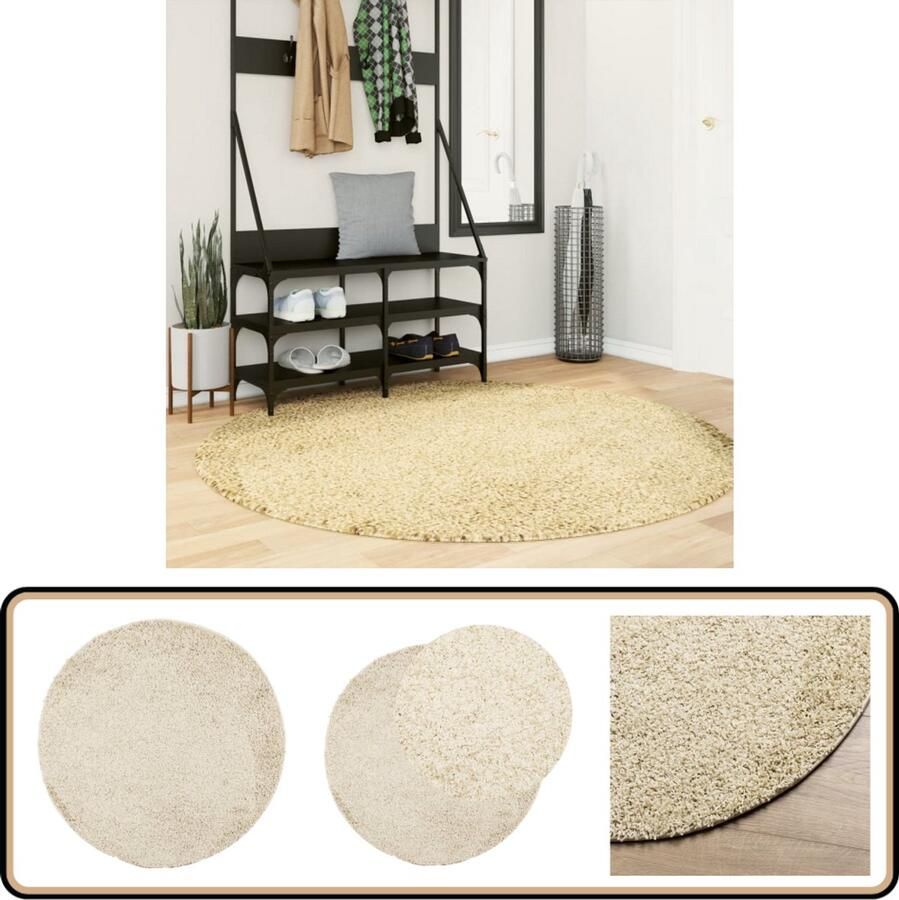 The Living Store PAMPLONA Shaggy vloerkleed 160 cm Goud 100% polypropeen 30 mm poolhoogte Shaggy Vloerkleed Gouden Vloerkleed Ronde Vloerkleed Polypropyleen Vloerkleed Groot Vloerkleed
