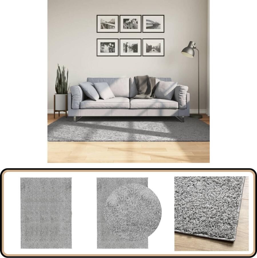The Living Store PAMPLONA Vloerkleed 140 x 200 cm Grijs Shaggy 30 mm Langedonspolen 100% polypropeen Shaggy Vloerkleed Polypropyleen Vloerkleed Grijze Vloerkleed Groot Vloerkleed Living Room Tapijten