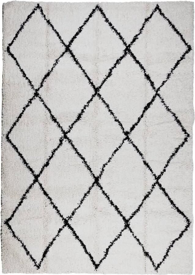 The Living Store Vloerkleed PAMPLONA shaggy hoogpolig 160x230 cm crème en zwart Shaggy Vloerkleed Living Room Decor Salondecoratie Kamerdecoratie - Foto 2