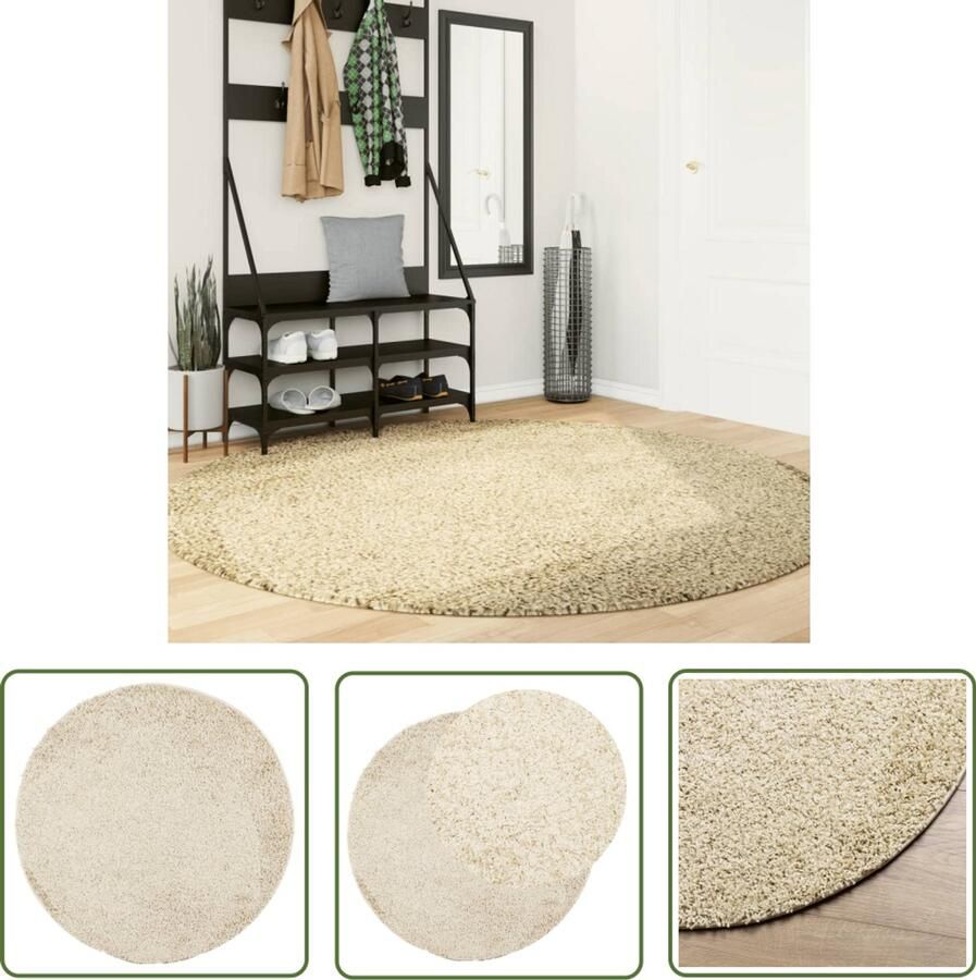 VidaXL Vloerkleed PAMPLONA Hoogpolig Ø 200 cm Goud Shaggy Vloerkleed Polypropyleen Vloerkleed Gouden Vloerkleed Rond Vloerkleed Groot Vloerkleed