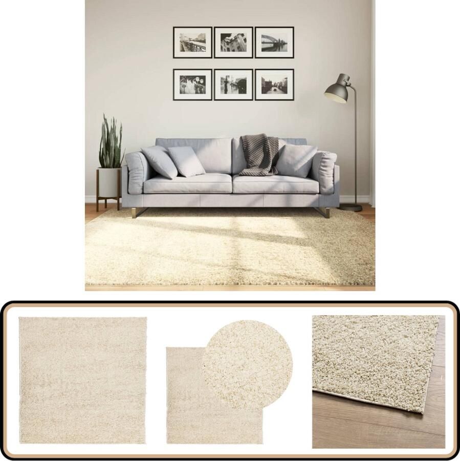 The Living Store PAMPLONA Shaggy Vloerkleed 200 x 200 cm Goud 100% Polypropeen Shaggy Vloerkleed Goud Groot Vloerkleed Living Room Decoratie Salon Tapijten