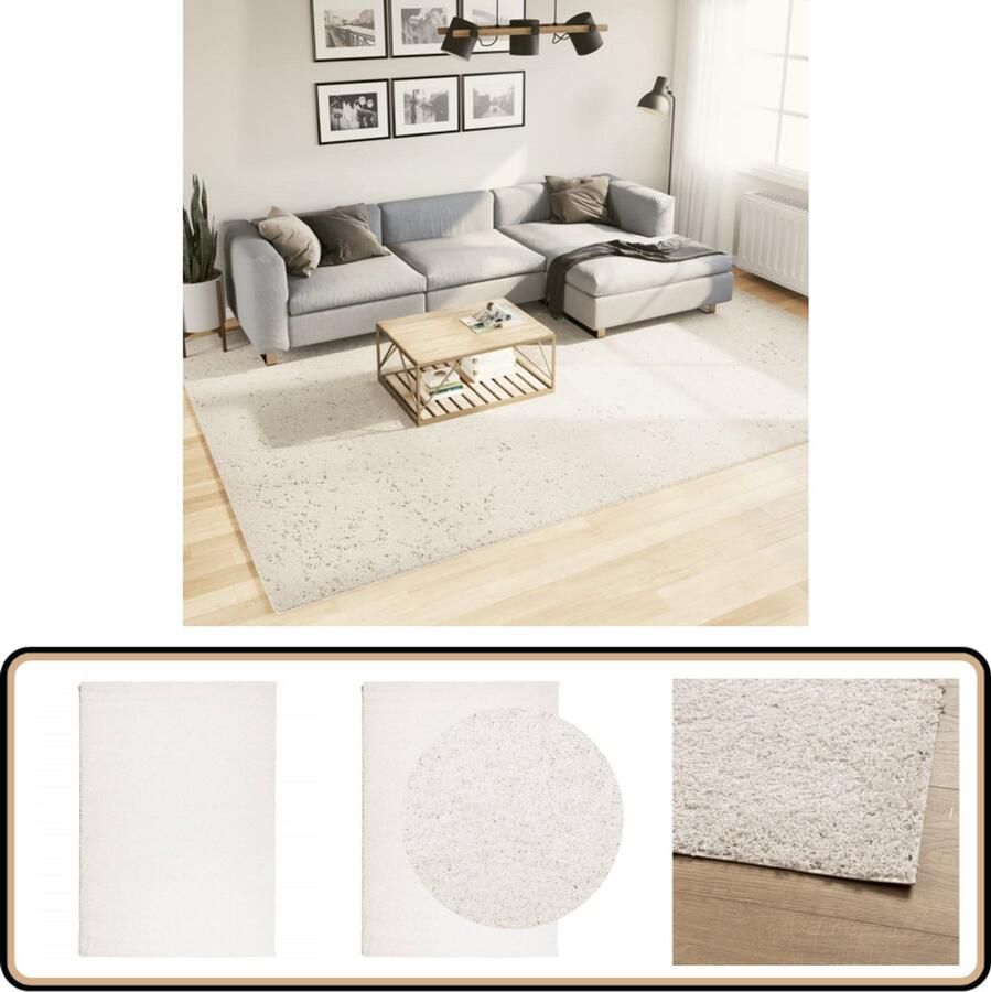 VidaXL Vloerkleed PAMPLONA Hoogpolig 240x340 cm Crème Shaggy Vloerkleed Crème Woonkamer Tapijt Slaapkamer Tapijt Groot Vloerkleed