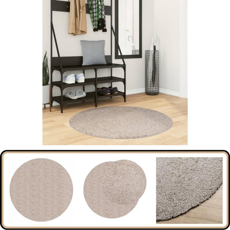 The Living Store Vloerkleed PAMPLONA shaggy hoogpolig modern Ø 100 cm beige Shaggy Vloerkleed Beige Vloerkleed Polypropyleen Vloerkleed Livingroom Vloerkleed Slaapkamer