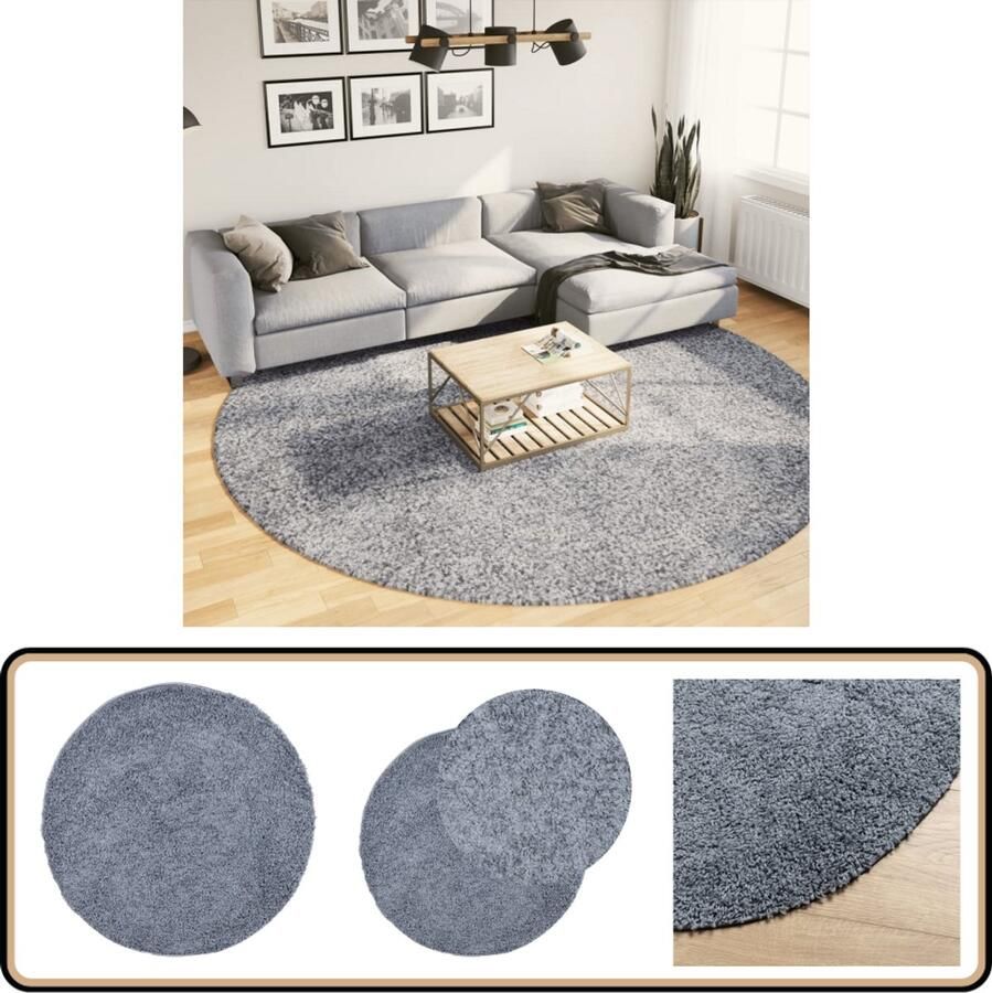 The Living Store PAMPLONA Vloerkleed 280 cm Blauw 100% Polypropeen 30 mm Poolhoogte Shaggy Vloerkleed Woonkamer Tapijt Slaapkamer Tapijt Vloerkleed Blauw Groot Vloerkleed
