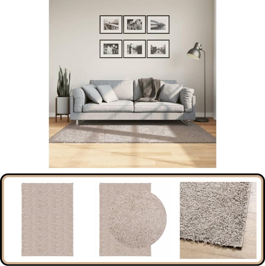The Living Store PAMPLONA Shaggy Vloerkleed 120 x 170 cm Beige 30 mm Polen Duurzaam Oeko-Tex Shaggy Vloerkleed Beige Woonkamer Tapijt Slaapkamer Tapijt Living Room Rug