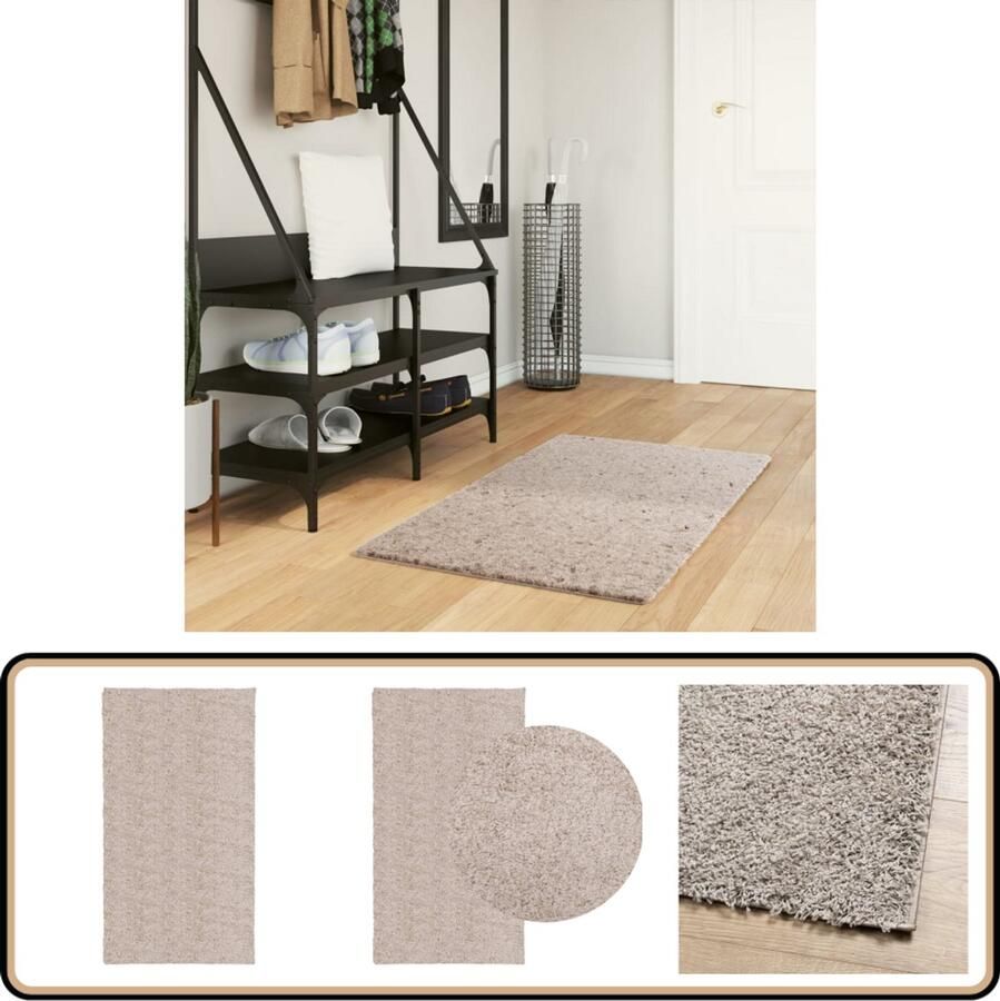 The Living Store Vloerkleed PAMPLONA shaggy hoogpolig modern 60x110 cm beige Shaggy Vloerkleed Beige Vloerkleed Living Room Vloerkleed Slaapkamer Zacht Vloerkleed