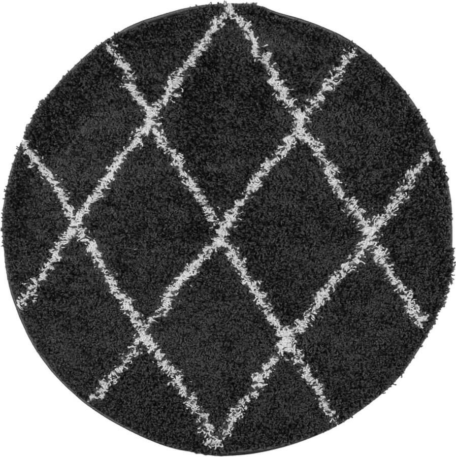 VidaXL Vloerkleed PAMPLONA Hoogpolig 120 cm Zwart Crème Shaggy Vloerkleed Zachte Vloerkleed Rond Vloerkleed Zwart Creme Vloerkleed Living Room - Foto 2