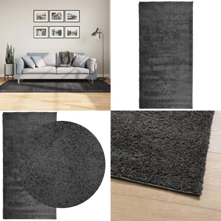VidaXL Vloerkleed PAMPLONA shaggy hoogpolig 100x200 cm antraciet Vloerkleed Vloerkleden Tapijt Vloerbedekking