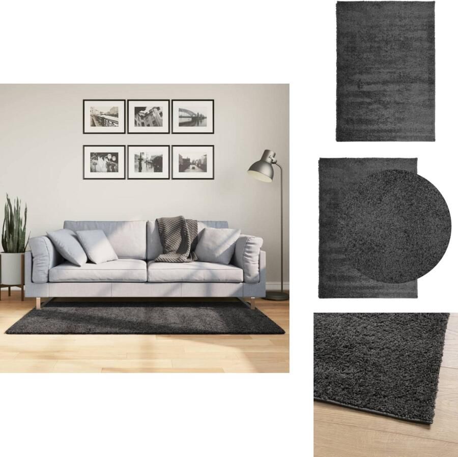 The Living Store Vloerkleed PAMPLONA shaggy hoogpolig 120x170 cm antraciet Shaggy Vloerkleed Anthraciet Vloerkleed Woonkamer Tapijt Slaapkamer Tapijt Vloertegels Alternatief - Foto 2