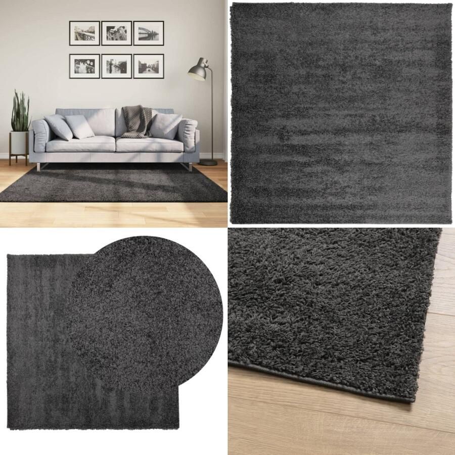 VidaXL Vloerkleed PAMPLONA shaggy hoogpolig 160x160 cm antraciet Vloerkleed Vloerkleden Tapijt Vloerbedekking