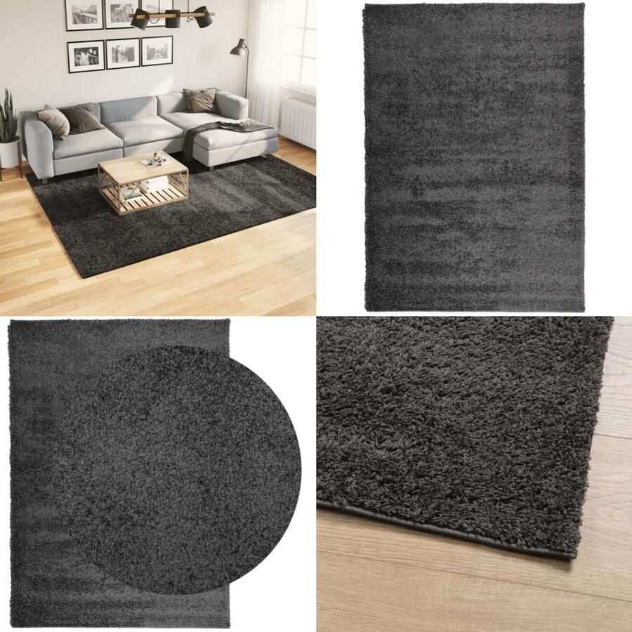 VidaXL Vloerkleed PAMPLONA shaggy hoogpolig 200x280 cm antraciet Vloerkleed Vloerkleden Tapijt Vloerbedekking
