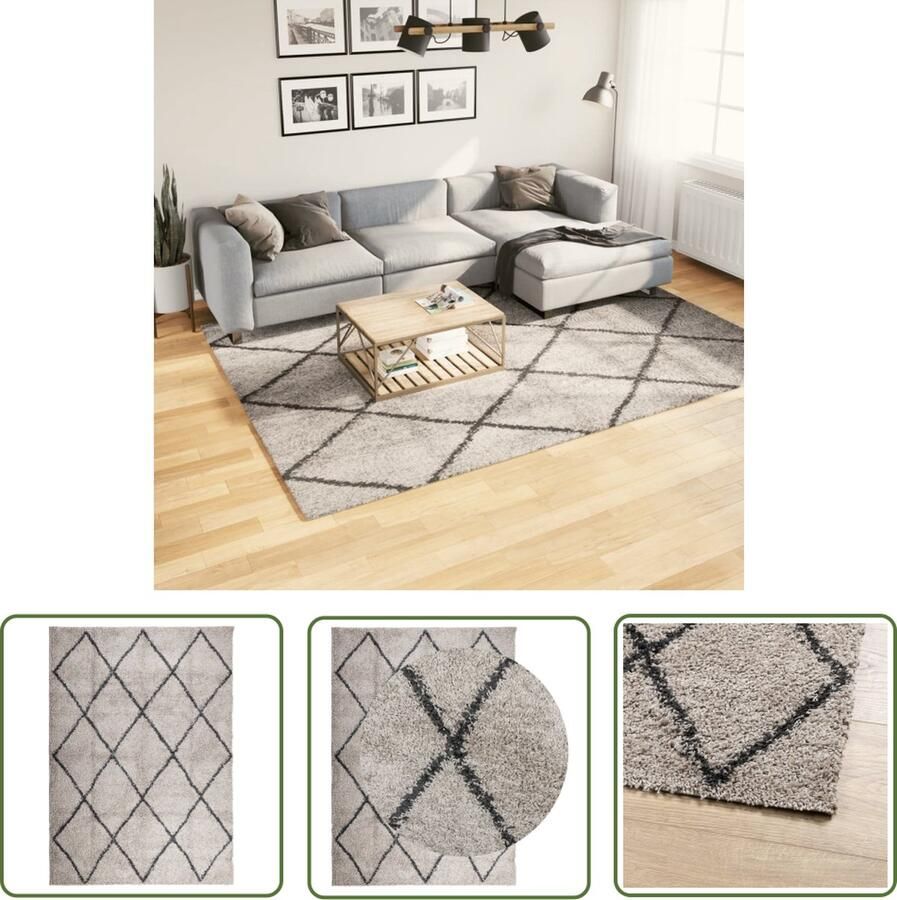 The Living Store Vloerkleed PAMPLONA shaggy hoogpolig 200x280 cm beige antraciet Shaggy Vloerkleed Polypropyleen Vloerkleed Zacht Vloerkleed Donzig Vloerkleed Multikleurig Vloerkleed - Foto 2