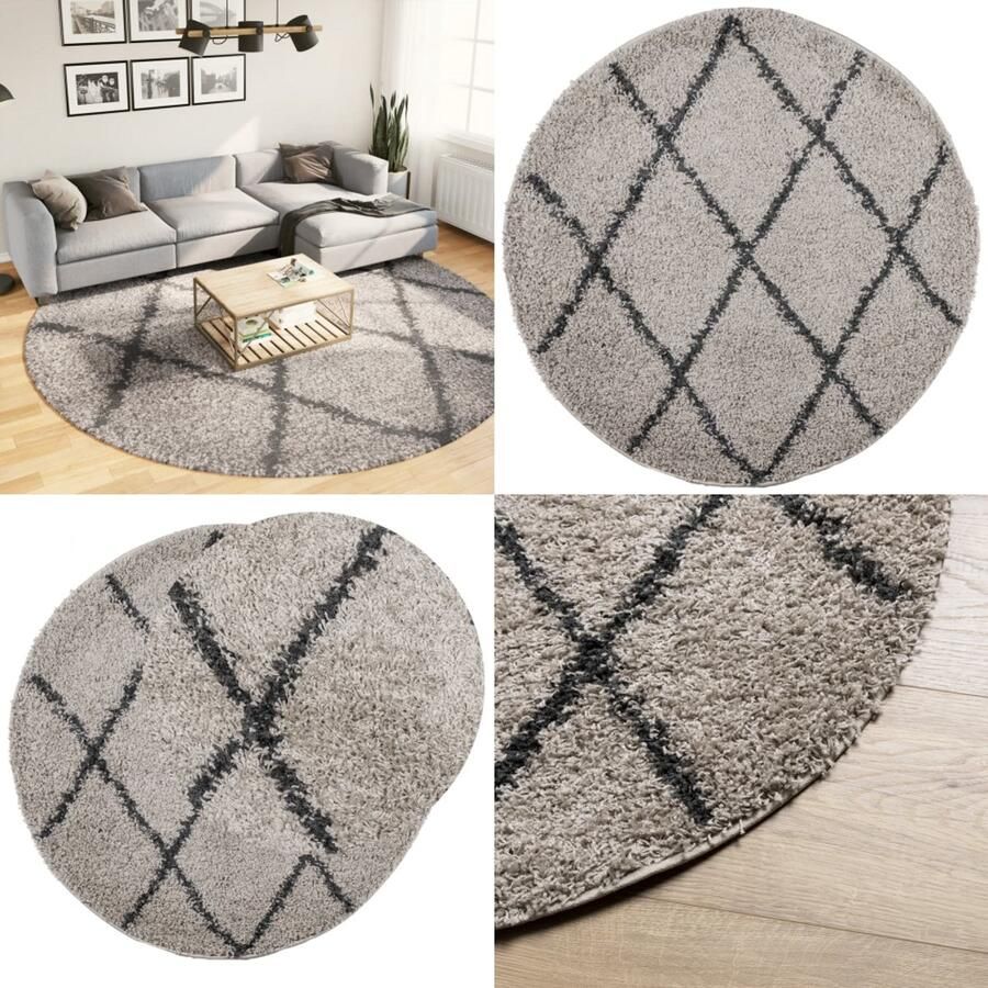 The Living Store Vloerkleed PAMPLONA shaggy hoogpolig Ø 280 cm beige antraciet Shaggy Vloerkleed Polypropyleen Vloerkleed Beige Vloerkleed Antraciet Vloerkleed Rond Vloerkleed