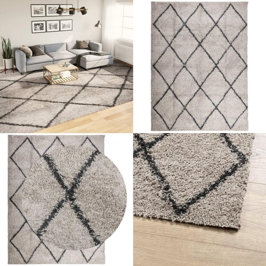VidaXL Vloerkleed PAMPLONA shaggy hoogpolig 300x400 cm beige antraciet Vloerkleed Vloerkleden Tapijt Vloerbedekking
