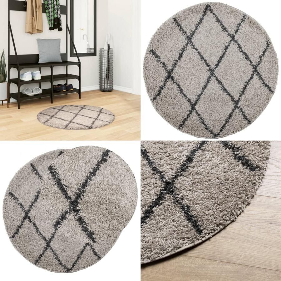 The Living Store Vloerkleed PAMPLONA shaggy hoogpolig Ø 80 cm beige antraciet Shaggy Vloerkleed Polypropyleen Vloerkleed Ronde Vloerkleed Beige Vloerkleed Antraciet Vloerkleed - Foto 2