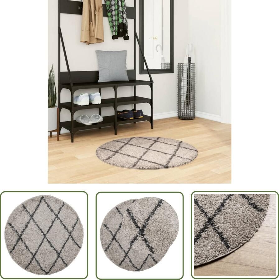 The Living Store Vloerkleed PAMPLONA shaggy hoogpolig Ø 80 cm beige antraciet Shaggy Vloerkleed Polypropyleen Vloerkleed Ronde Vloerkleed Beige Vloerkleed Antraciet Vloerkleed - Foto 3
