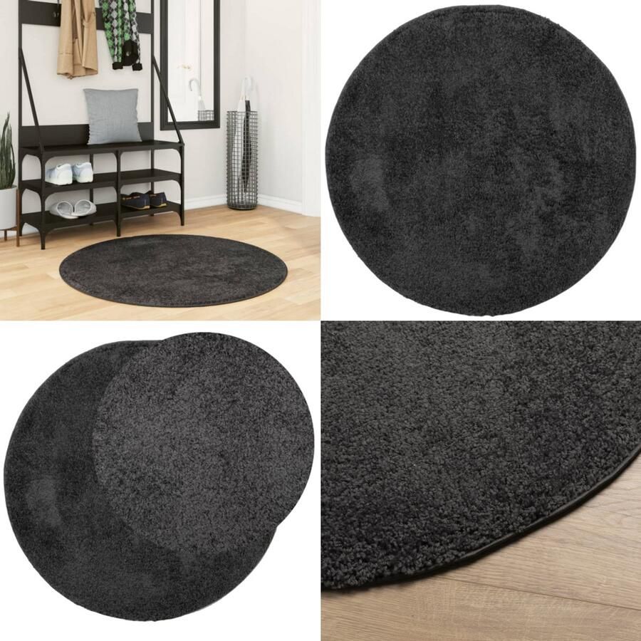 VidaXL Vloerkleed PAMPLONA shaggy hoogpolig modern Ø 100 cm antraciet Vloerkleed Vloerkleden Tapijt Vloerbedekking