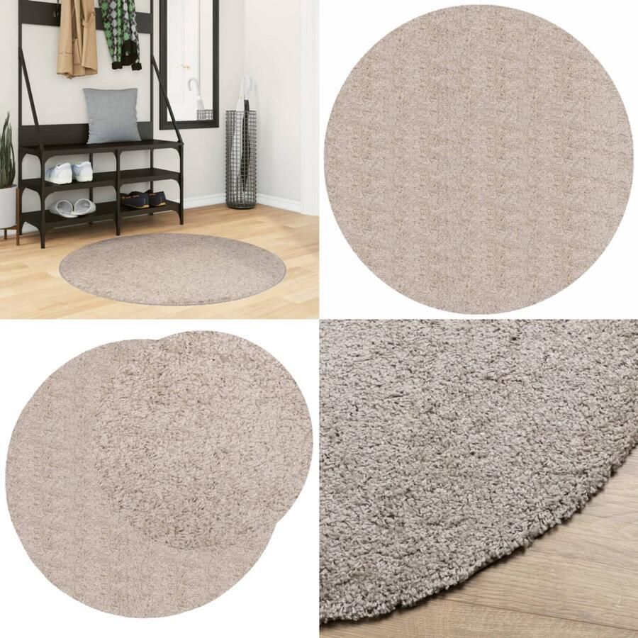 VidaXL Vloerkleed PAMPLONA shaggy hoogpolig modern Ø 100 cm beige Vloerkleed Vloerkleden Tapijt Vloerbedekking