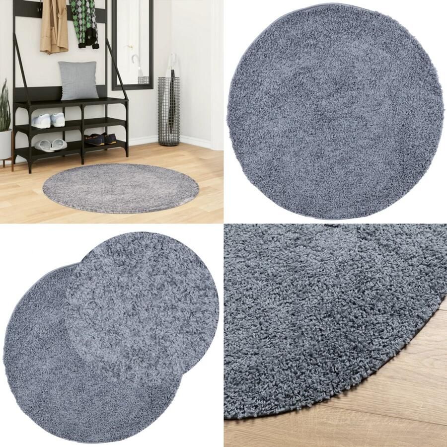 VidaXL Vloerkleed PAMPLONA shaggy hoogpolig modern Ø 100 cm blauw Vloerkleed Vloerkleden Tapijt Vloerbedekking