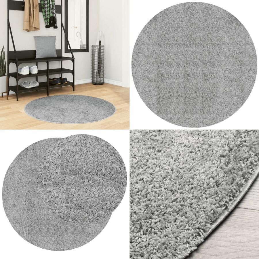 VidaXL Vloerkleed PAMPLONA shaggy hoogpolig modern Ø 100 cm grijs Vloerkleed Vloerkleden Tapijt Vloerbedekking