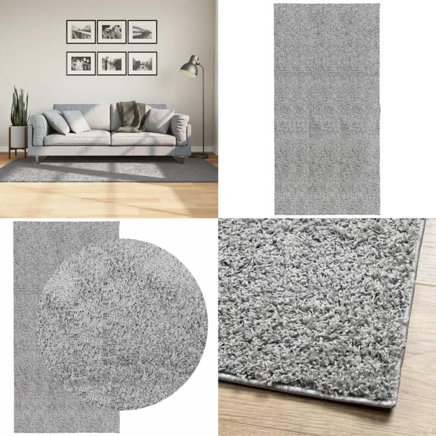 VidaXL Vloerkleed PAMPLONA shaggy hoogpolig modern 100x200 cm grijs Vloerkleed Vloerkleden Tapijt Vloerbedekking