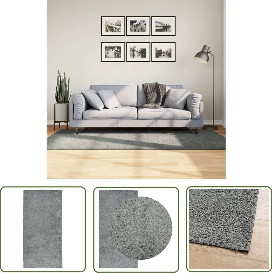 The Living Store PAMPLONA Vloerkleed 100 x 200 cm Groen Polypropeen 100% Schadelijke stoffen getest OEKO-TEX Shaggy Vloerkleed Polypropyleen Vloerkleed Groent Vloerkleed Livingroom Vloerkleed Slaapkamer - Foto 2