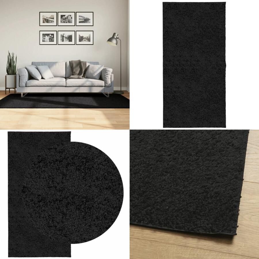 VidaXL Vloerkleed PAMPLONA shaggy hoogpolig modern 100x200 cm zwart Vloerkleed Vloerkleden Tapijt Vloerbedekking