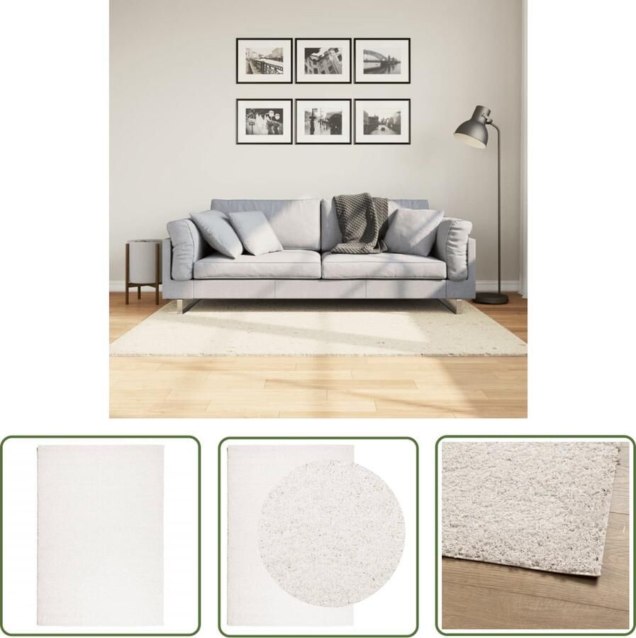 The Living Store PAMPLONA Shaggy Vloerkleed 120 x 170 cm Crème 100% Polypropeen 30 mm Poolhoogte Shaggy Vloerkleed Crème Vloerkleed Livingroom Vloerkleed Slaapkamer Shagpile Tapijt
