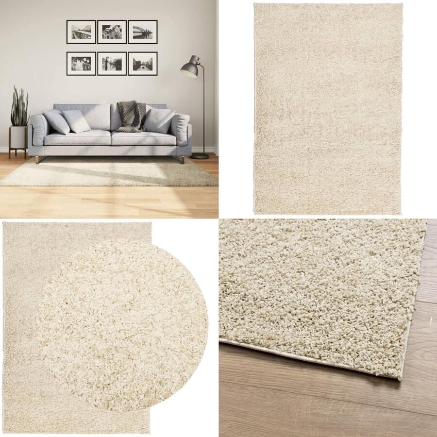 The Living Store PAMPLONA Shaggy Vloerkleed 120 x 170 cm Goud 100% Polypropeen_POOLHOOGTE 30 mm Shaggy Vloerkleed Polypropyleen Vloerkleed Gouden Vloerkleed Groot Vloerkleed Living Room Tapijt - Foto 2