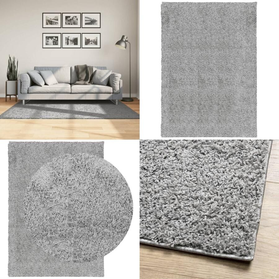 VidaXL Vloerkleed PAMPLONA shaggy hoogpolig modern 120x170 cm grijs Vloerkleed Vloerkleden Tapijt Vloerbedekking
