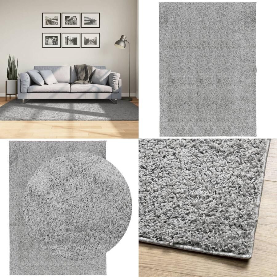 VidaXL Vloerkleed PAMPLONA shaggy hoogpolig modern 140x200 cm grijs Vloerkleed Vloerkleden Tapijt Vloerbedekking