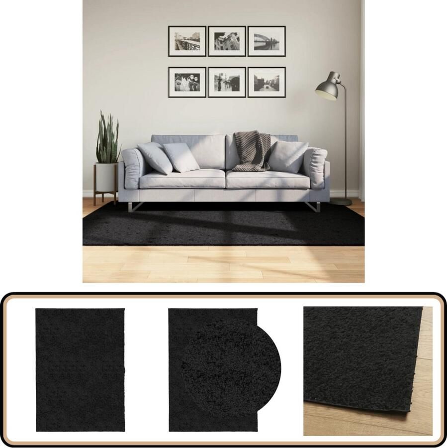 The Living Store PAMPLONA Vloerkleed 140 x 200 cm Zwart Polypropeen 30 mm poolhoogte Shaggy Vloerkleed Zwarte Vloerkleed Groot Vloerkleed Livingroom Vloerkleed Slaapkamer - Foto 2