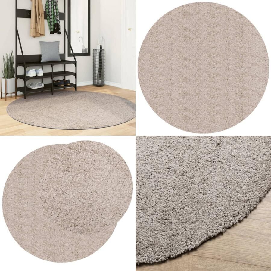 VidaXL Vloerkleed PAMPLONA shaggy hoogpolig modern Ø 160 cm beige Vloerkleed Vloerkleden Tapijt Vloerbedekking