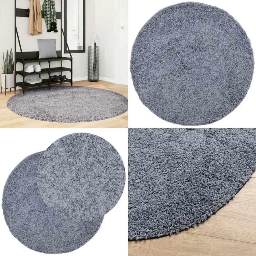 VidaXL Vloerkleed PAMPLONA shaggy hoogpolig modern Ø 160 cm blauw Vloerkleed Vloerkleden Tapijt Vloerbedekking