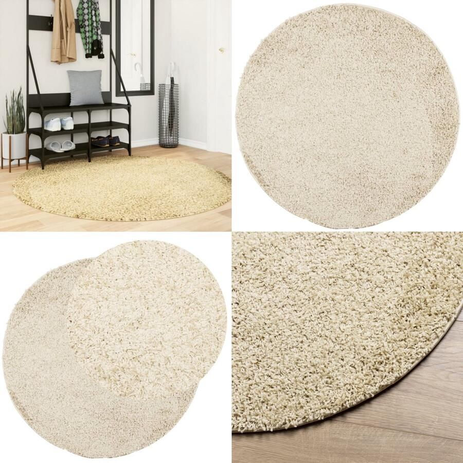 VidaXL Vloerkleed PAMPLONA shaggy hoogpolig modern Ø 160 cm goudkleur Vloerkleed Vloerkleden Tapijt Vloerbedekking