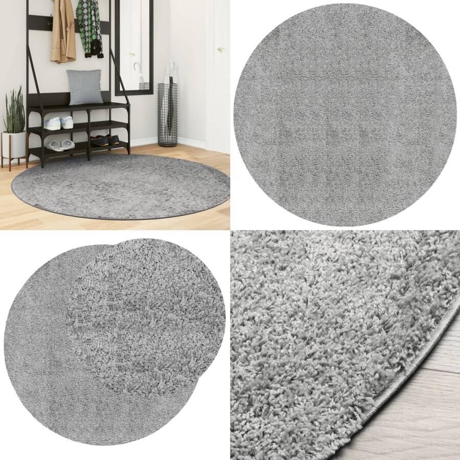 VidaXL Vloerkleed PAMPLONA shaggy hoogpolig modern Ø 160 cm grijs Vloerkleed Vloerkleden Tapijt Vloerbedekking