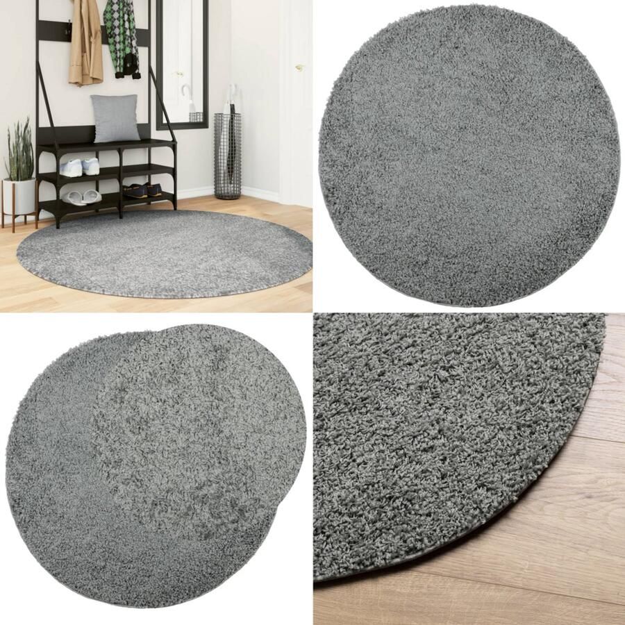 VidaXL Vloerkleed PAMPLONA shaggy hoogpolig modern Ø 160 cm groen Vloerkleed Vloerkleden Tapijt Vloerbedekking