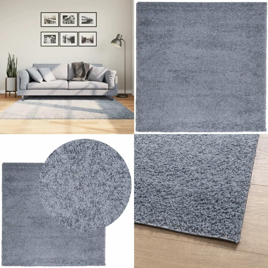 The Living Store Shaggy Vloerkleed 160 x 160 cm Blauw Langpolig Gemaakt van 100% Polypropeen Shaggy Vloerkleed Polypropyleen Vloerkleed Blauwe Vloerkleed Groot Vloerkleed Woonkamer Tapijt