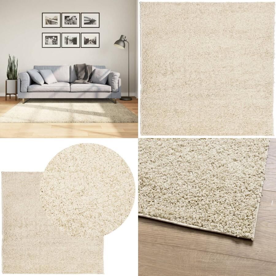 VidaXL Vloerkleed PAMPLONA shaggy hoogpolig modern 160x160 cm goud Vloerkleed Vloerkleden Tapijt Vloerbedekking