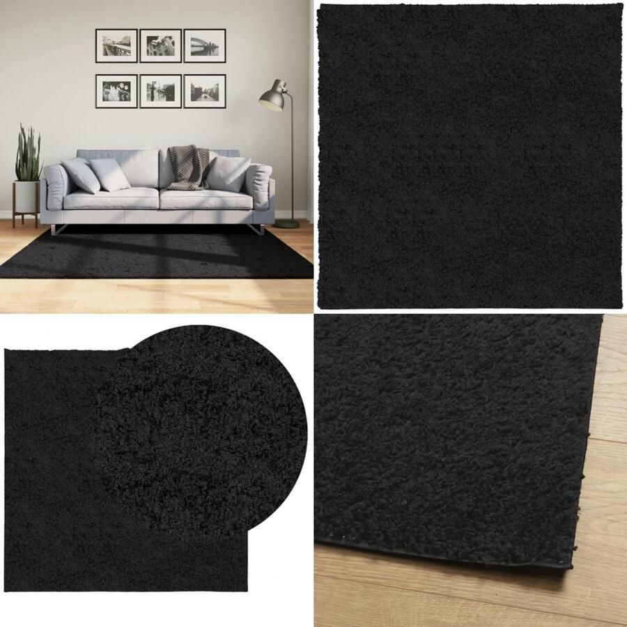 VidaXL Vloerkleed PAMPLONA shaggy hoogpolig modern 160x160 cm zwart Vloerkleed Vloerkleden Tapijt Vloerbedekking