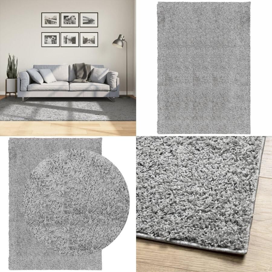 VidaXL Vloerkleed PAMPLONA shaggy hoogpolig modern 160x230 cm grijs Vloerkleed Vloerkleden Tapijt Vloerbedekking