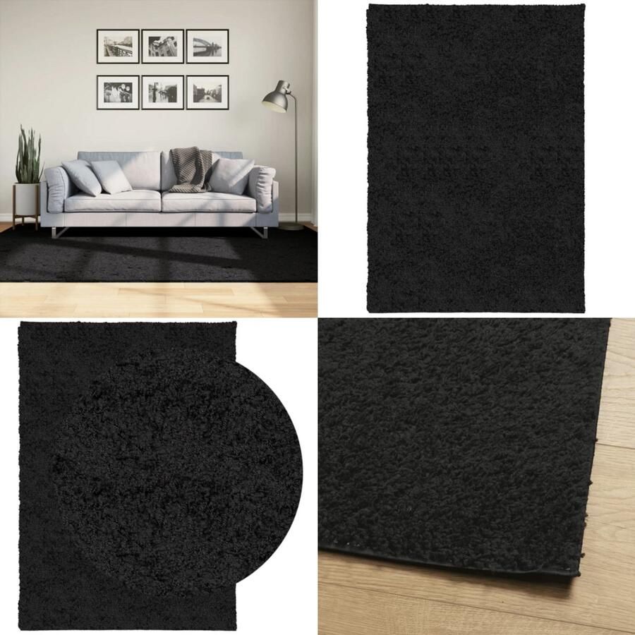 VidaXL Vloerkleed PAMPLONA shaggy hoogpolig modern 160x230 cm zwart Vloerkleed Vloerkleden Tapijt Vloerbedekking