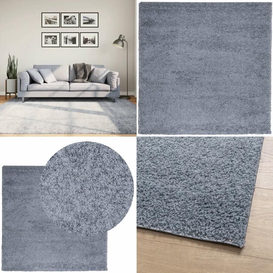 VidaXL Vloerkleed PAMPLONA shaggy hoogpolig modern 200x200 cm blauw Vloerkleed Vloerkleden Tapijt Vloerbedekking