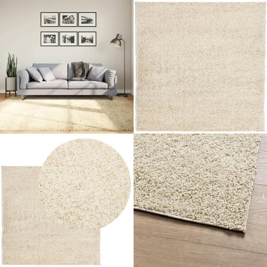 VidaXL Vloerkleed PAMPLONA shaggy hoogpolig modern 200x200 cm goud Vloerkleed Vloerkleden Tapijt Vloerbedekking