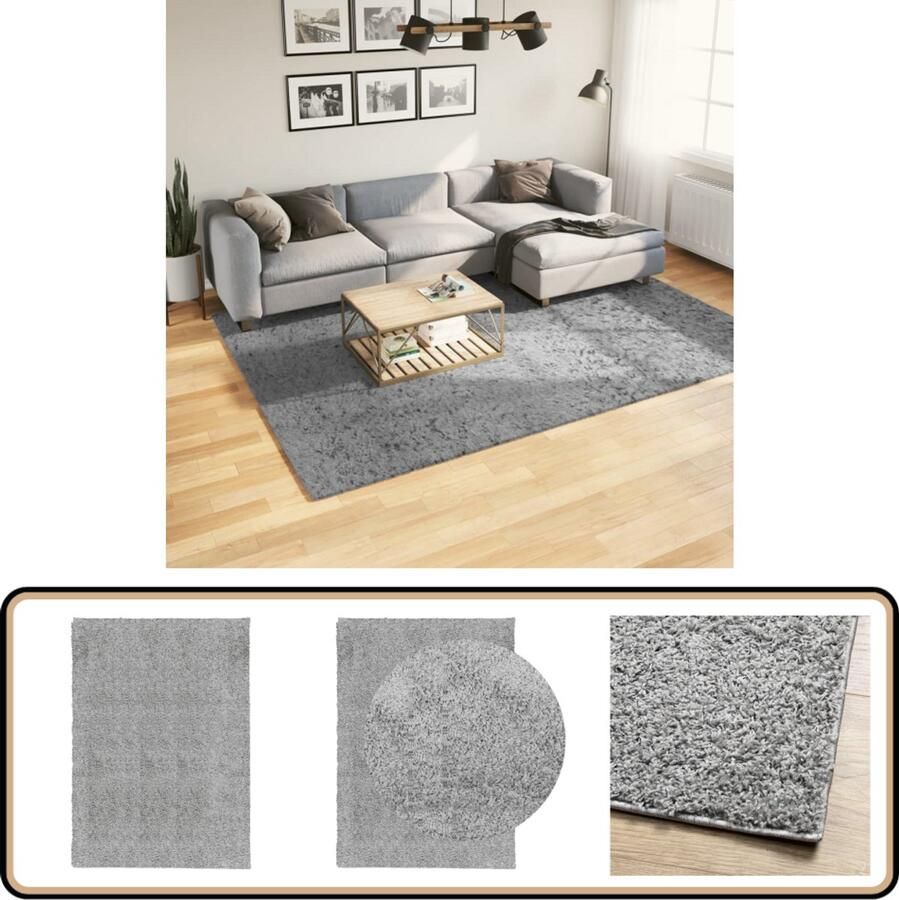 The Living Store Vloerkleed PAMPLONA shaggy hoogpolig modern 200x280 cm grijs Shaggy Vloerkleed Polypropyleen Vloerkleed Grijze Vloerkleed Woonkamer Tapijt Slaapkamer Tapijt - Foto 2