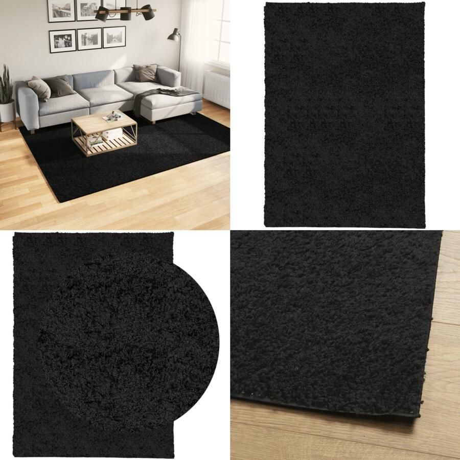 VidaXL Vloerkleed PAMPLONA shaggy hoogpolig modern 200x280 cm zwart Vloerkleed Vloerkleden Tapijt Vloerbedekking