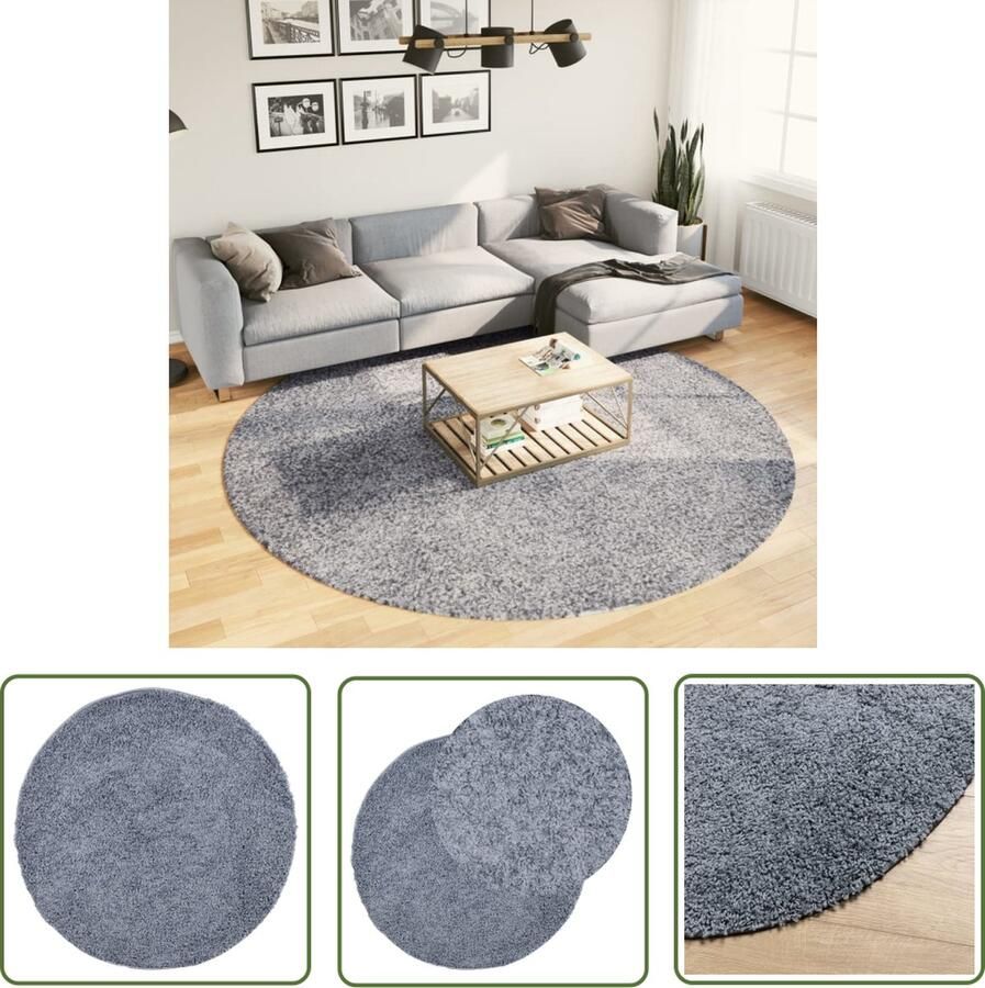 The Living Store PAMPLONA Shaggy vloerkleed 240 cm blauw polypropeen 100% Soft duurzaam Shaggy Vloerkleed Polypropyleen Vloerkleed Blue Vloerkleed Ronde Vloerkleed Groot Vloerkleed - Foto 4